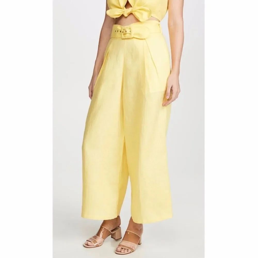 Faithfull The Brand Vibrant Yellow Lena Linen Cropped Wide Leg Pants Size 4